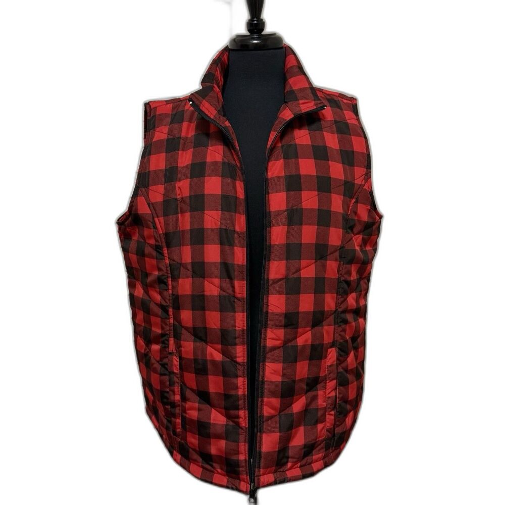 Jason Maxwell Red Black Buffalo Plaid Quilted Puffer Vest Women’s XL